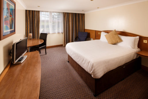 Classic double bedroom at Mercure Wetherby Hotel, double bed, TV, desk