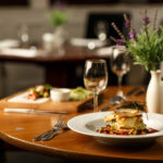 The Brasserie restaurant at Mercure Wetherby Hotel, close up of food on table, salmon, vegetables