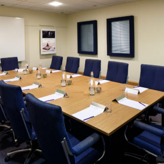 The Sandringham room at Mercure Wetherby Hotel set up for a boardroom style meeting